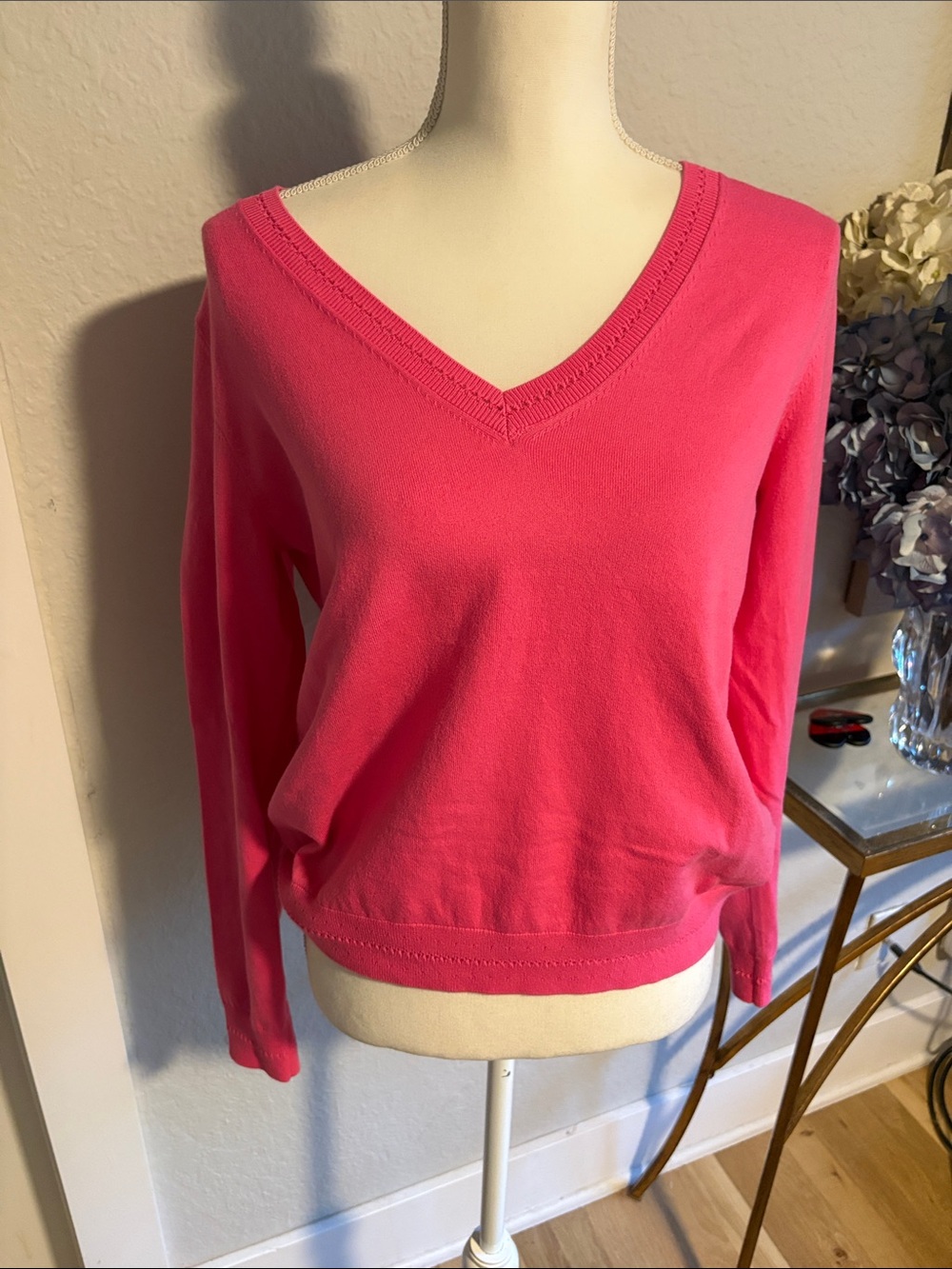 Boden Bright Pink V-Neck Sweater NWOT